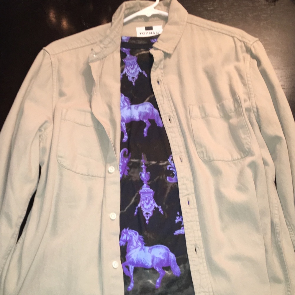 Topman Button Up Green Collared Shirt